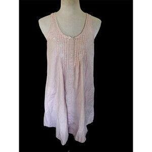 MISS ELAINE Nightgown Embroidered Stripe Button Up Chemise Lounge Cotton Cottage